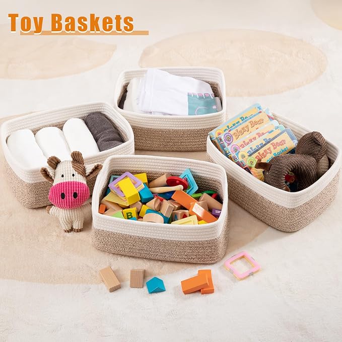 OIAHOMY 4 PACK 7L Storage Baskets for Organizing Storage Bins Brown | Small Bins for Shelves Small Storage Basket Shelf Baskets Organizer Baskets for Gifts Empty Cute Decorative Storage Bins
