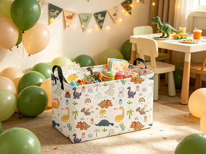 Sanjiaofeng Rectangular Dinosaur Basket,Baby Storage Bins with Handles,Dirty Clothes Basket,Kids Book bin,Dinosaurs Room Decor(Tropical Dinosaurs)