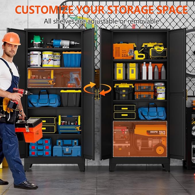GAIOUS 75''Tall Metal Garage Storage Cabinet,File Cabinet with Door and Adjustable Shelves, Outdoor Steel Tool Cabinet for Home,Office,Warehouse,Garage,Black