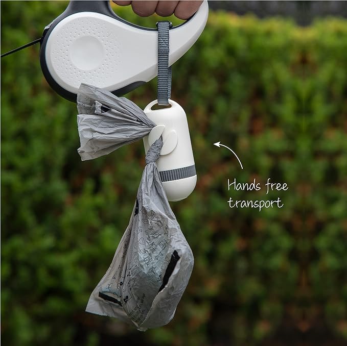 SVD.PET Dog Poop Bag Dispenser, Waste Bag Retractable, Pearl White | Portable Poop Bag Holder, Fits Any Dog Leash, Leak-Proof Bag Starter Roll Included, Dog Walking & Travel Accessory