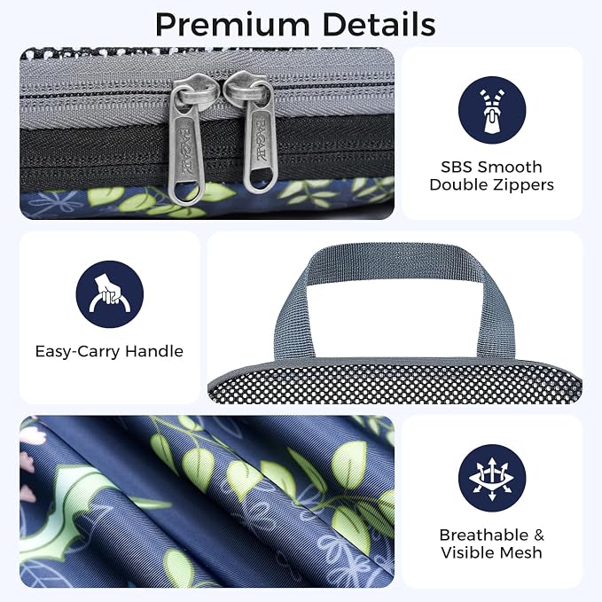 BAGAIL 4 Set/6 Set/8 Set Compression Packing Cubes Travel Accessories Expandable Packing Organizers (Half Mesh, 6-Navy Leaf)