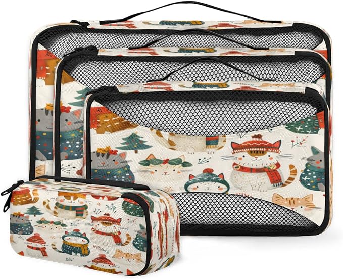 Packing Cubes for Travel, Christmas Travel Luggage Packing Organizers for Women Men, Large Custom Toiletries Bag for Cosmetics Toiletries, Cute Cat