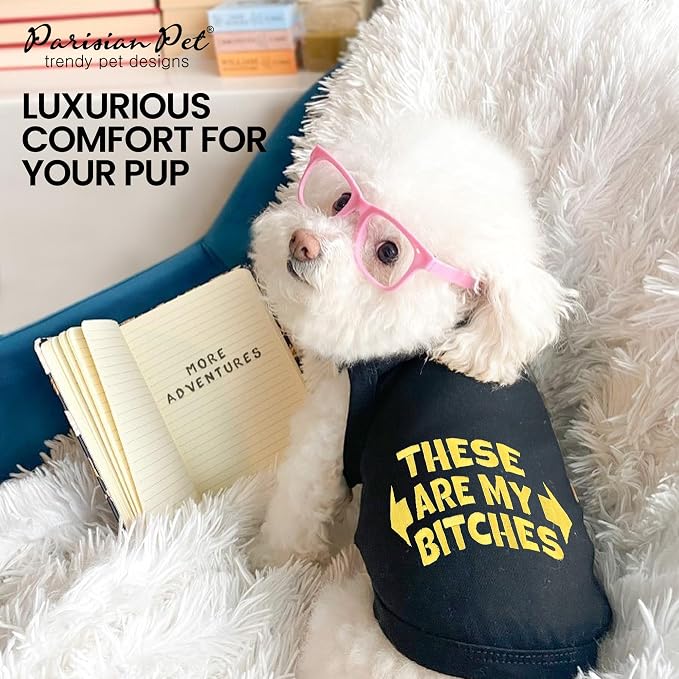 Parisian Pet Dog Shirt – 100% Cotton My Bitches Shirts for Small Dogs – Black Sleeveless Puppy Clothes – Lightweight and Breathable Boy Dog Clothes – Summer Pet Apparel - Stretchable Tshirts for Dogs