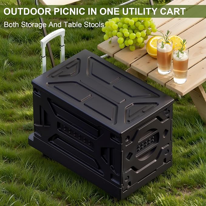 VECELO 88LHeavy-Duty 2-in-1 Foldable Utility Cart, Large Capacity Rolling Crate, Thickened Material with Silent Swivel Wheels, Dual Modes (Basket/Flatbed) for Grocery, Laundry, Camping, Black