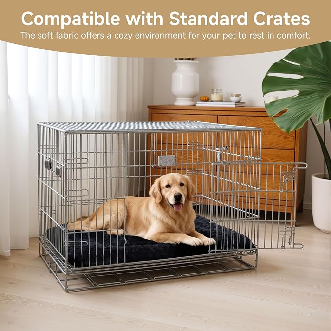Exsnugy Washable Dog Bed Mat Medium Size Fluffy Pet Crate Pad 36x23 | Non-Slip Bottom Kennel Beds Ultra Soft Comfy Sleeping Mattress for Large Medium Small Dogs Black