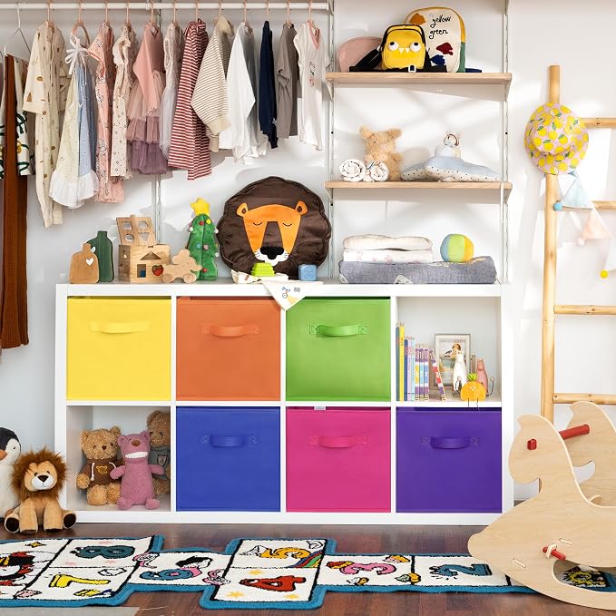 GRANNY SAYS 13x13 Storage Cubes, Cube Storage Organizers, Rainbow, 6-Pack | Collapsible Storage Boxes with Thickened Base Plate, Sturdy Handles, Decorative Baskets for Shelves, Closet