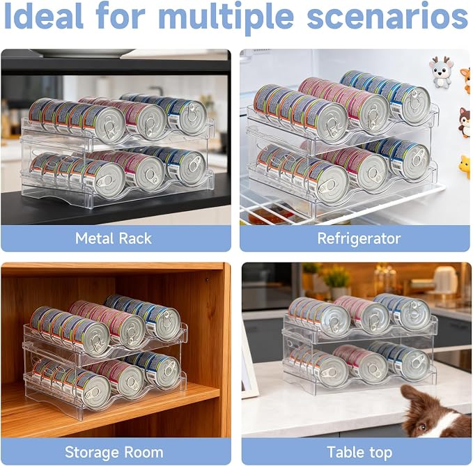 Cat Food Can Organizer 2-Tier Hold 36 Cans 3.5oz Transparent Cat Can Rack | Wet cat food storage rack suitable for kitchen cabinets and storage cabinet countertops,Suitable for multi size cans