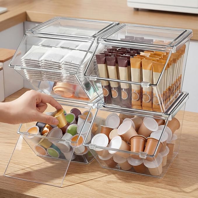 Yerliker 16 Pcs Clear Plastic Storage Bins with Lids Large Stackable Pantry Storage Organizer Bins Kitchen Organization Cabinet Organizers Ideal Containers for Fridge Kitchen abinets Bathroom
