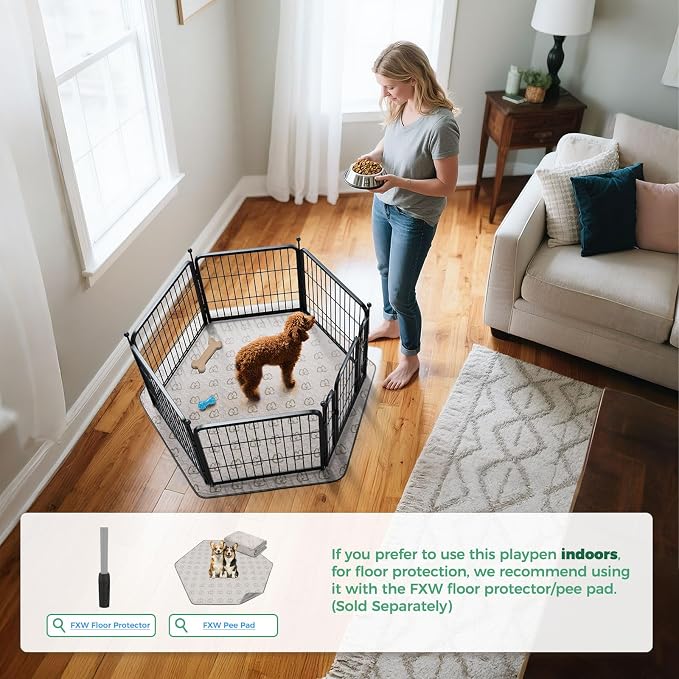 FXW Rollick Dog Playpen, Indoor, Yard & RV Camping, 24" H, 6 Panels | Easy setup, Heavy-duty, DIY layouts, Walk-through gate, for Puppies & Small Dogs, Patented