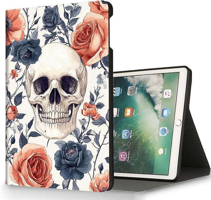for Microsoft Surface Pro 7 Plus,Surface Pro 7/6/5/4 12.3" Tablet Case,Auto Wake/Sleep,Adjustable Stand Protective Cover - Rose Skull