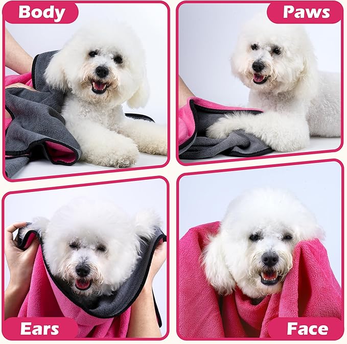 MICOOYO Dog Towels for Drying Dogs 3 Pack, Ultra Absorbent Microfiber Pet Bath Blanket | Quick Dry Towel for Dogs and Cats, 20"x40", M