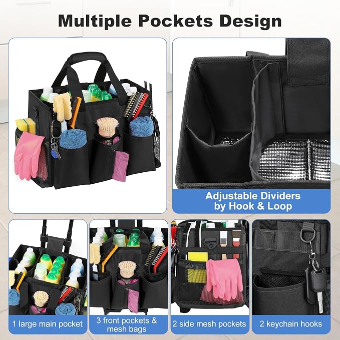 Housolution Rolling Cleaning Caddy Bag with Wheels, Black | Detachable Trolley, High Bearing & Waterproof, Multifunctional Using