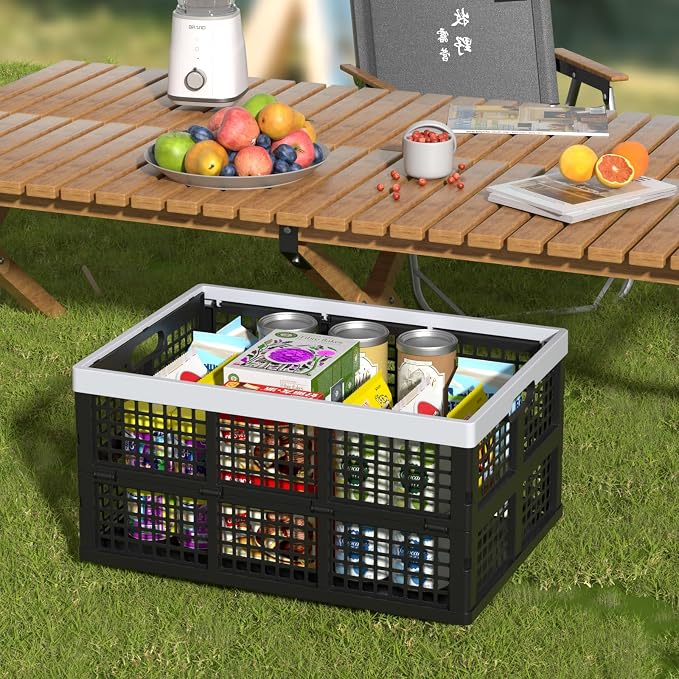 Sandmovie 4 Packs 66 Liter Large Plastic Collapsible Storage Crates | Folding Stackable Storage Crates
