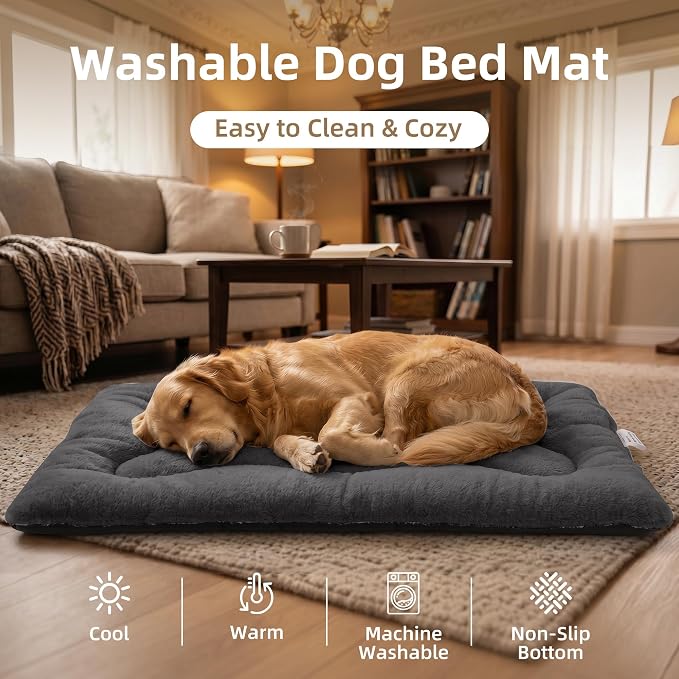Dog Bed 30" for Metal Crate Pad, Washable Kennel Mat for Medium Dogs & Pets | Soft faux rabbit fur, non-slip,machine wash/dry, plush cushioning, for crates, floors & travel, multiple sizes for all breeds