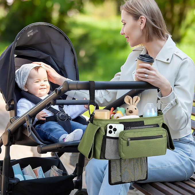 Accmor Universal Stroller Organizer with Insulated Cup Holder Detachable Phone Bag and Shoulder Strap,Stroller Bag Caddy Organizer for Uppababy, Baby Jogger, Britax Strollers