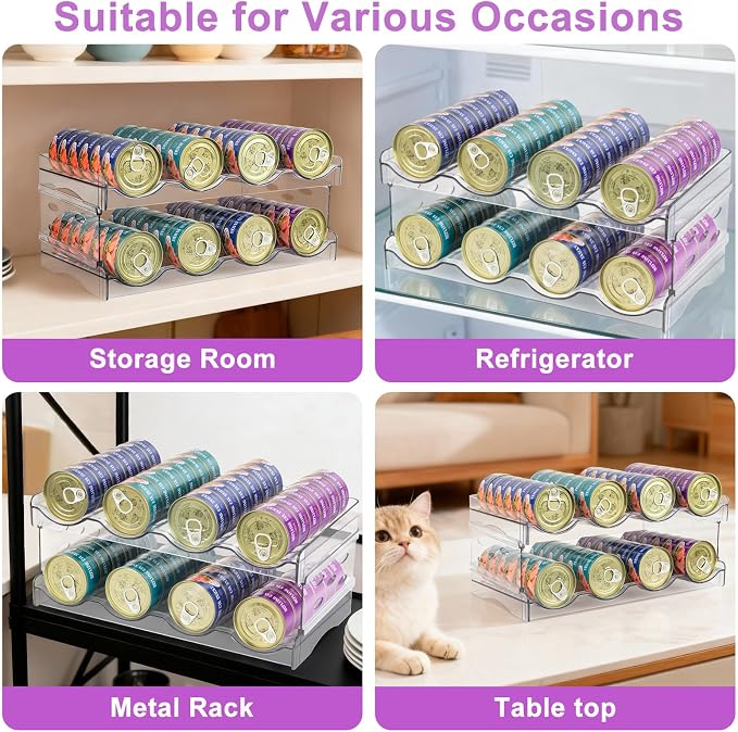 REFLYING Cat Food Can Organizer 2-Tier Metal 48 Cans 3.5oz Black | Black metal 2-tier cat food can organizer,Holds 48 cans 3.5oz,Adjustable pantry countertop storage for kitchen cabinet