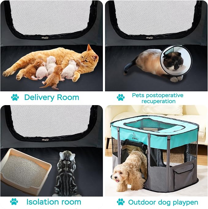 XRG Foldable Pet Playpen,Indoor Cat cage Puppy Crates L(35.4"x27.6"x23.6") | Portable Dog Crates with Upgrade Breathable Mesh，Sturdy Cat Kennel Indoor & Outdoor for Rabbit or Small Animals，Green