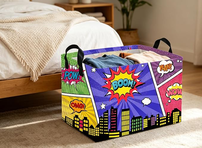 Rectangle Kids Baskets Spider Basket Cute Storage Bin Fish Box for Room Decor Gift Basket(City)