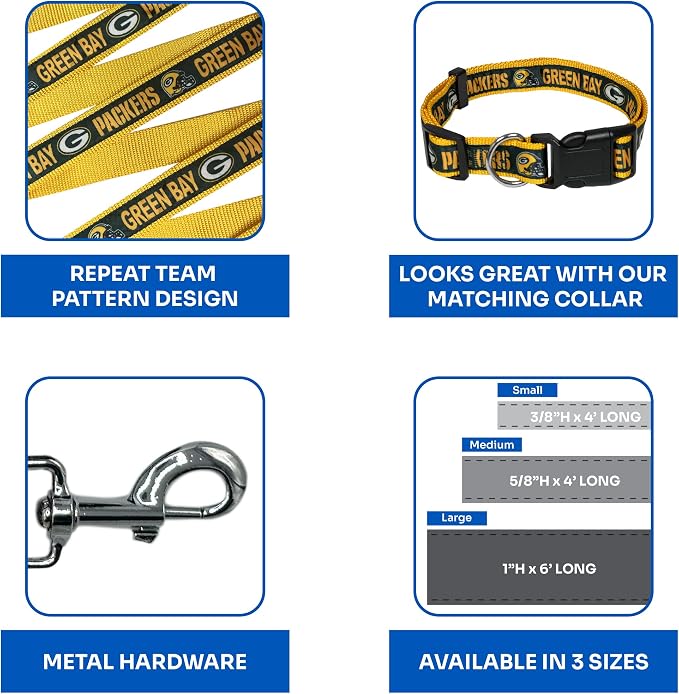 NFL PET Green Bay Packers Dog Leash, Medium Football Team Leash for Dogs & Cats - Shiny & Colorful, Licensed by The NFL