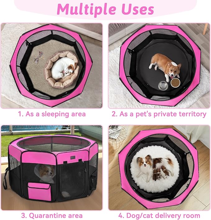 PETSFIT Portable Dog Playpen 29", Removable Waterproof Mat, Zippered Roof | 3-Second Setup, Collapsible Storage, RV Camping Travel, Indoor Outdoor Use, Small Dogs and Cats, 29.5"L x 29.5"W x 16.5"H