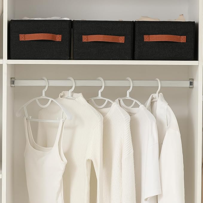 linen closet organizers and storage, 3 Pack Large Storage Baskets, Washable, Clothing Storage Bins with Handle, Closet Organizer for Storage Sweater,Sheets (Black, 16" x9½x6¾)