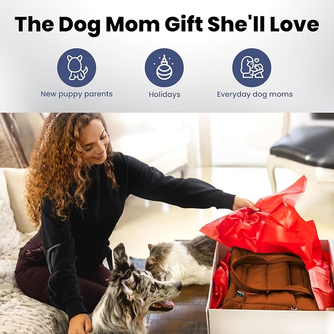 Puffer Dog Travel Bag for Dog Moms, Diaper Bag with Travel Bowls | 2 BPA-Free Collapsible Bowls, 2 Pet Food Containers, 9 Pockets, Everyday Puffer Bag Works With or Without Your Dog, Rust