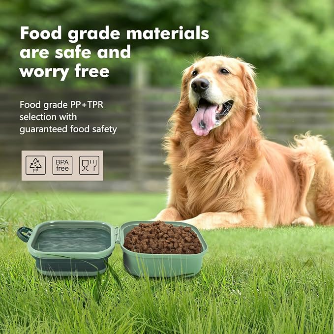 Collapsible Dog Bowls, Travel Food and Water Double Bowl for Cats & Dogs, 2-in-1 Portable BPA-Free Feeding Solution, Perfect for Traveling, Camping & Walking (L/ 100oz)