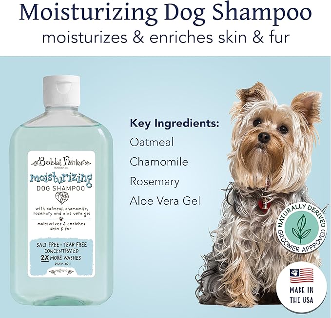Bobbi Panter Oatmeal Dog Shampoo Aloe Vera, Chamomile & Rosemary – Moisturizing Natural Formula for Dry Skin, Tear-Free, 30:1 Concentrate, Made in USA, 14 oz