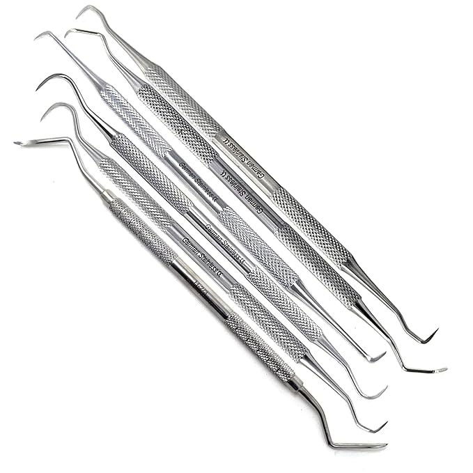 Professional Dental Tools Dental Picks Oral Care Kit, Stainless Steel Hygiene Kit Set with Tooth Scraper Tartar Scaler Tweezers Mouth Mirror for Personal & Pet Oral Care Use (Sickle Set of 6 Pcs)