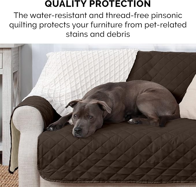 Furhaven Water-Resistant & Reversible Loveseat Cover Protector for Dogs, Cats, & Children - Two-Tone Pinsonic Quilted Living Room Furniture Cover - Espresso/Clay, Loveseat