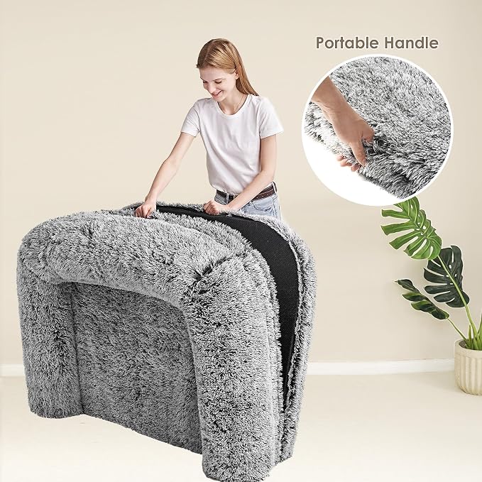 EHEYCIGA Orthopedic Foldable Human Dog Bed - 72x44x11, Faded Black | Memory Foam Human Sized Dog Bed, Waterproof Pet Bed for People, Faux Fur Pet Couch for Adult with Non-Slip Bottom