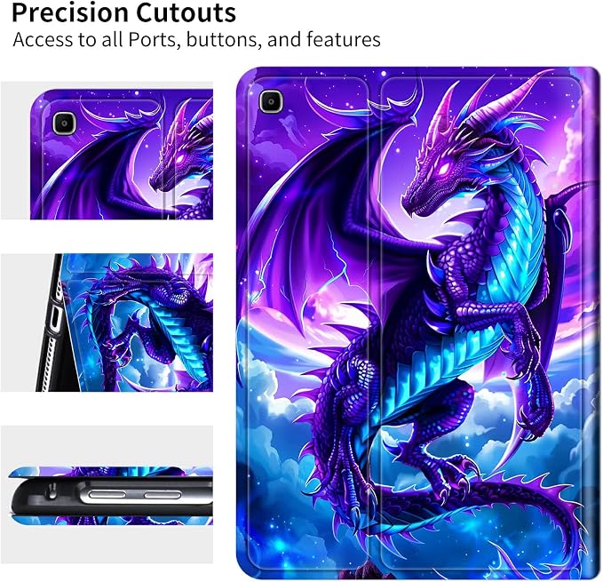 for Samsung Galaxy Tab A 8.0" 2017 SM-T380/T385 Case | Slim Leather Smart Cover with Multi-Angle Anti-Slip Stand [Auto Wake/Sleep] Shell for Women Men, Galaxy Purple Dragon