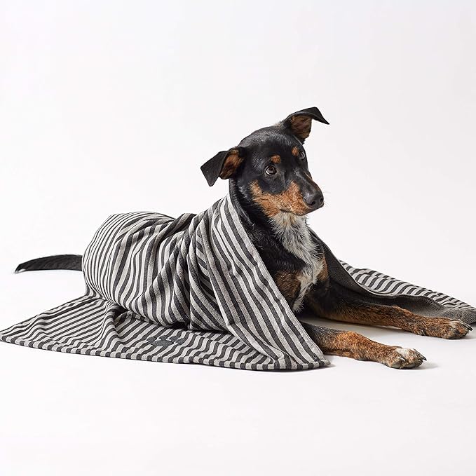 Bone Dry Pet Grooming Towel Collection Absorbent Microfiber X-Large, 41x23.5", Striped Black