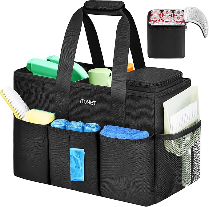 Ytonet Large Cleaning Caddy Bag, Cleaning Supplies Organizer with Handle | Foldable Divider, Water Resistant Cleaning Tote Bag for Kitchen for Cleaners, Car Tool Caddy Organizer Bag