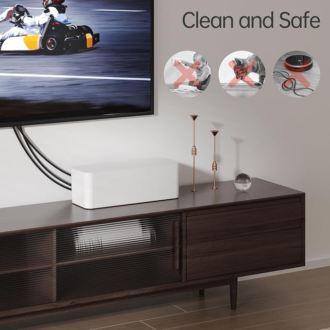 YECAYE Cable Management Box, White, XL+M, 2 Pack | Pet Friendly;Child-Proof; Power Strip Protector;For Home & Office;Cord Organizer Box;Wire Hider and Cord Organizer for Desk