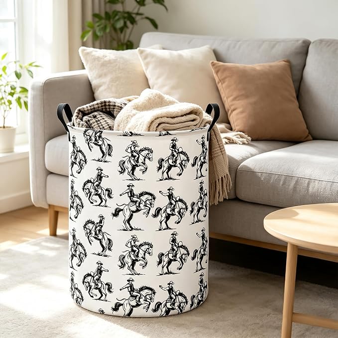 Western Cowboy Storage Bin Foldable Nursery Basket Cowboy | Foldable with Waterproof PE Coating Organizer Bin for Kids Boys and Girls,Office,Bedroom,Clothes