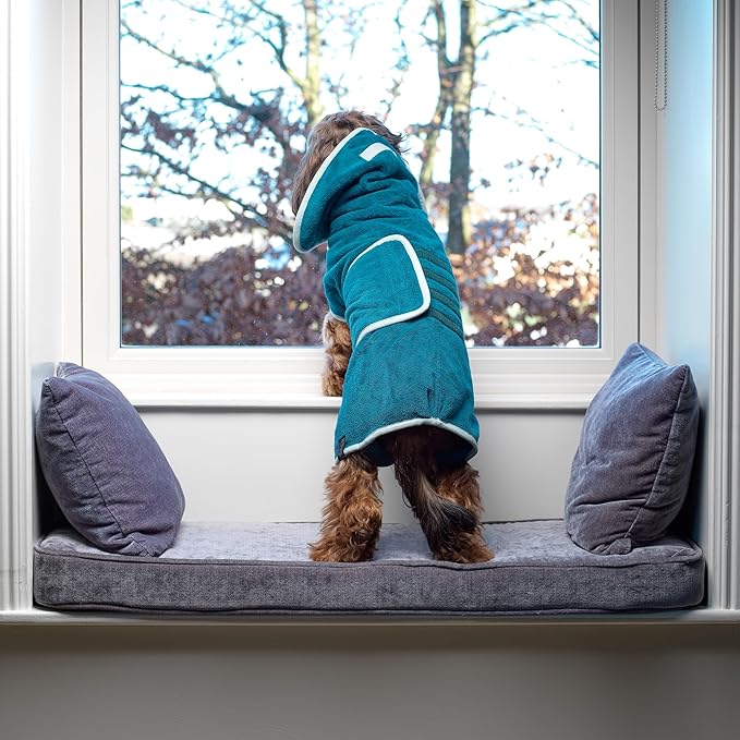 Lucky Pooch® Dog Robe - Luxurious Dog Bathrobe - Ultra Absorbent Dries Your Dogs in Minutes! Double-Layer, Super Soft Towel and Bath Robe All in One (XL, Teal)