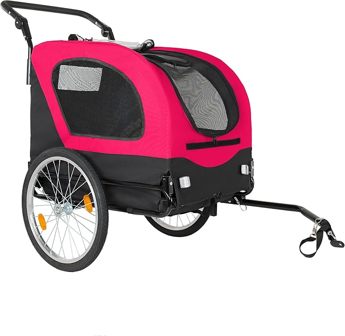 2-in-1 Bike Trailer & Pet Stroller for Dogs up to 110lbs– Foldable Pet Carrier Cart with Front Caster & 20'' Quick Release Air-Filled Wheels, Breathable Mesh and PVC Rain Cover, Red