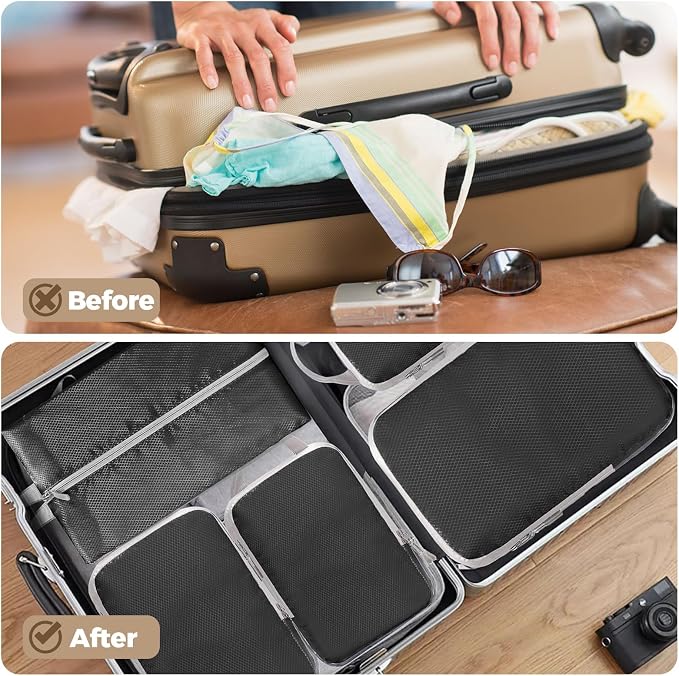LANSKLBD 6/8 Set Packing Cubes for Suitcases Travel Luggage Packing Organizers,Travel Accessories Essentials Luggage Organizer with Shoe/Tioletry/Laundry Bag (Black, 4 set)