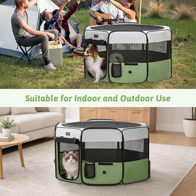 PETSFIT Portable Dog Playpen 29", Removable Waterproof Mat, Zippered Roof | 3-Second Setup, Collapsible Storage, RV Camping Travel, Indoor Outdoor Use, Small Dogs and Cats, 29.5"L x 29.5"W x 16.5"H