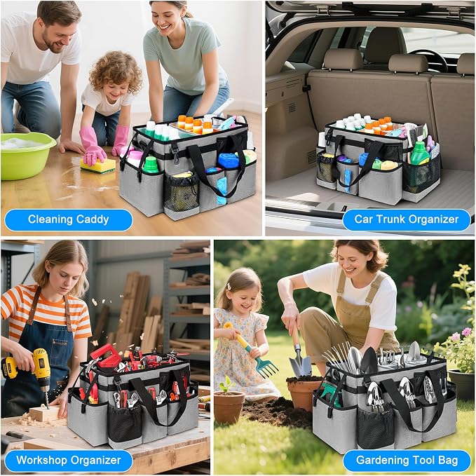 Cleaning Caddy Bag, Cleaning Supplies Organizer for Housekeepers, Housekeeping Caddy with Handle and Detachable Padded Cushion, Gray