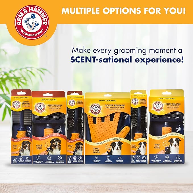 Arm & Hammer Deodorizing Dog Grooming Glove, Fragrance Transfer Technology with Baking Soda, Deshedding Glove for Bathing & Dry Grooming, Pet Hair Removal, Sweet Lily & Vanilla Scent
