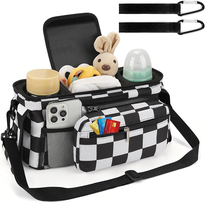 Accmor Universal Stroller Organizer with Insulated Cup Holder Detachable Phone Bag and Shoulder Strap,Stroller Bag Caddy Organizer for Uppababy, Baby Jogger, Britax Strollers