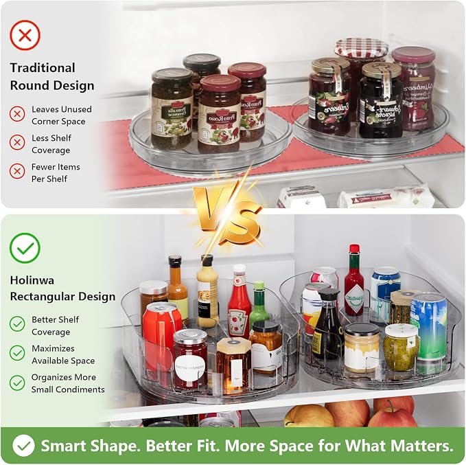 Lazy Susan Organizer for Refrigerator, 13" x 8.5" Clear Rectangular Fridge Organizer Turntable for Condiments, Spice Racks Organizer for Cabinet, Pantry & Kitchen Countertop(1 Piece)