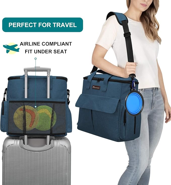 Modoker Weekend Dog Travel Bag Set with 2 Food Bags, 2 Bowls and Mat,Blue | Dog Travel Accessories Organizer for Camping and Road Trips with Roomy Storage, Multiple Pockets and Water-Resistant Oxford