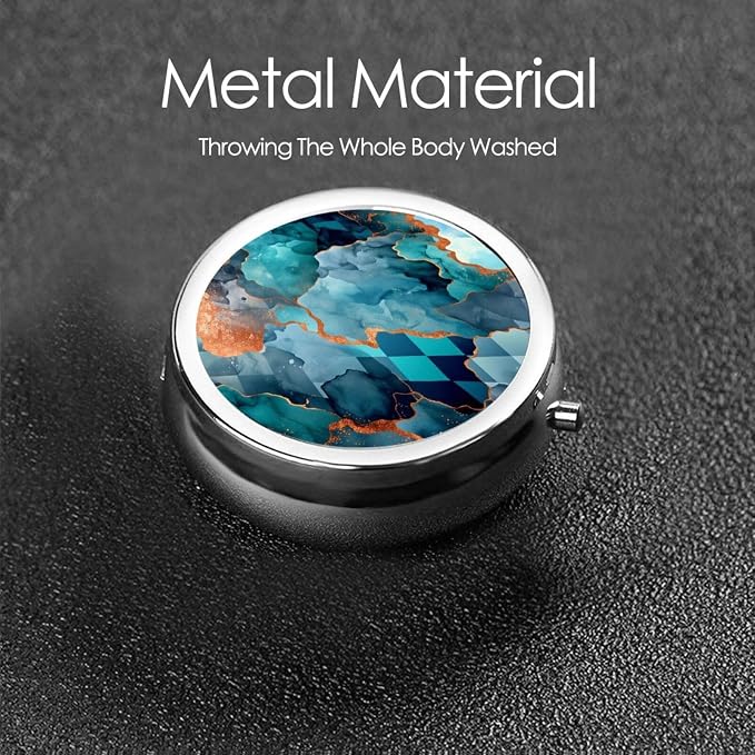 Luxury Watercolor Marble Blue Crackle Portable Pill Organizer | 3 Compartment, With Mirror, For Men Women, For Daily Supplements, Vitamins, Fish Oil, Jewelry, Candy, Travel