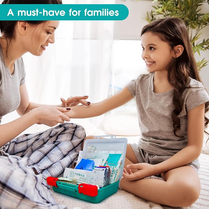 General Medi 110 Pieces Small First Aid Kit - HardCase First Aid Box - Contains Premium Medical Supplies for Travel, Home, Office, Vehicle, Camping, Workplace & Outdoor (Pack of 2)