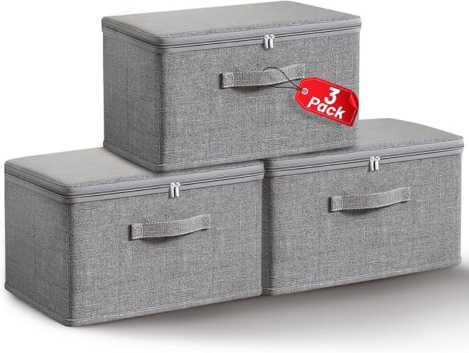 Collapsible Storage Bins for Home Organization,Grey storage Bins Waterproof Fabric Foldable Organizer Boxes [3 Pack], 17.72in x 13.78in x 10.24in (45CM x 35CM x 26CM)