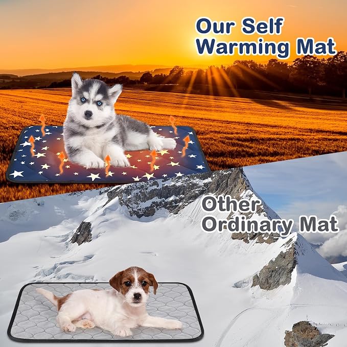 4 Pack Self Warming Cat Bed Self Heating Cat Mat Star Pattern Soft Dog Crate Pad Thermal Pet Mat Anti Slip Kennel Dog Washable Warming Bed for Outdoor Indoor(18 x 24 Inch,Blue)