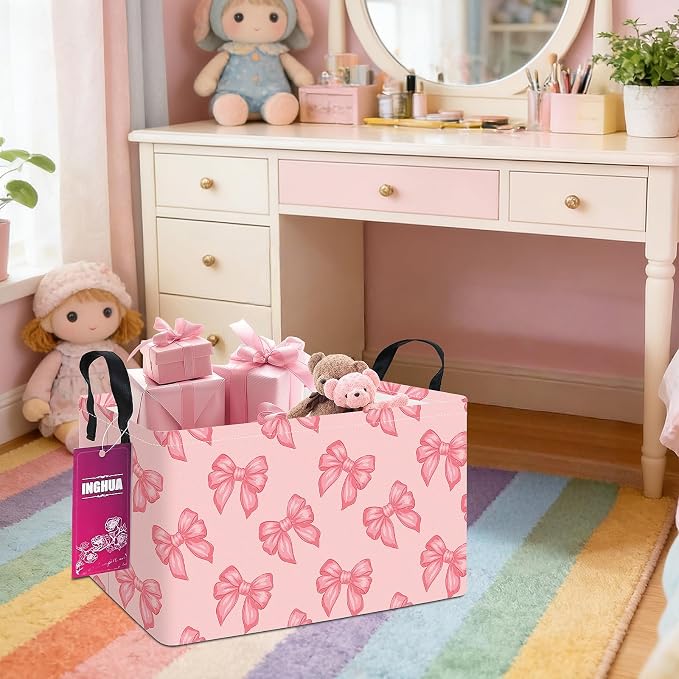 Rectangular Bowknot Storage Basket | Gifts Bag for Toys,Books,Clothes,Gifts,Pets-Perfect for Home,Office,Nursery,Dorm,Shelf